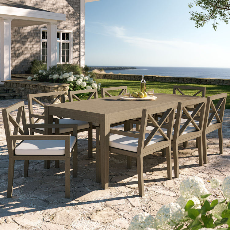 Northlake 9-Piece Outdoor Teak Wood Dining Set - Weathered Gray