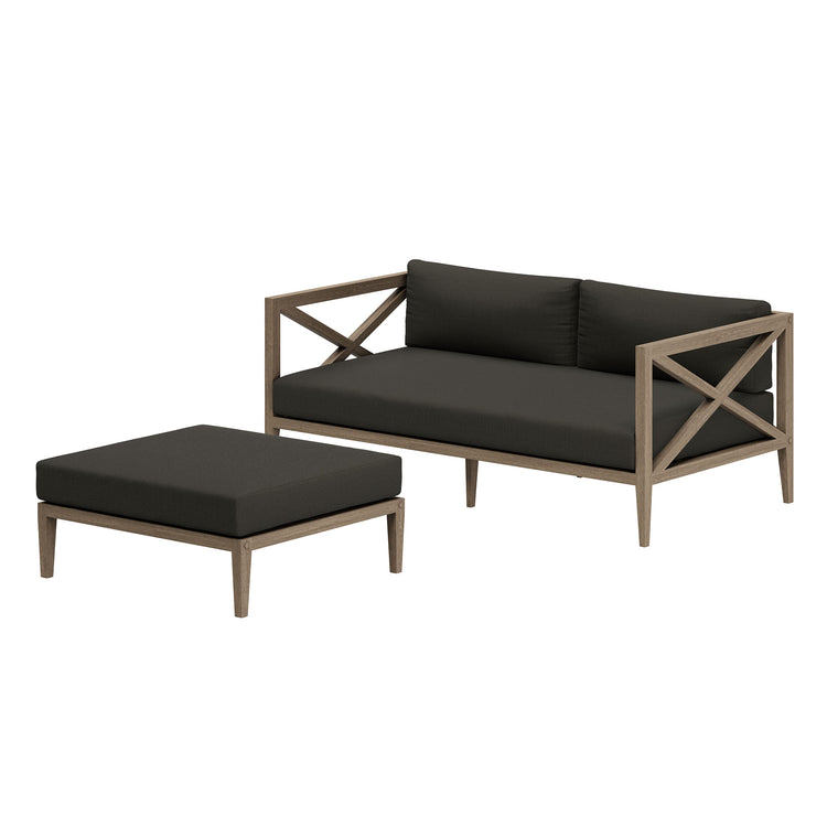 Northlake Outdoor Teak Wood Loveseat and Ottoman Set - Flint Gray