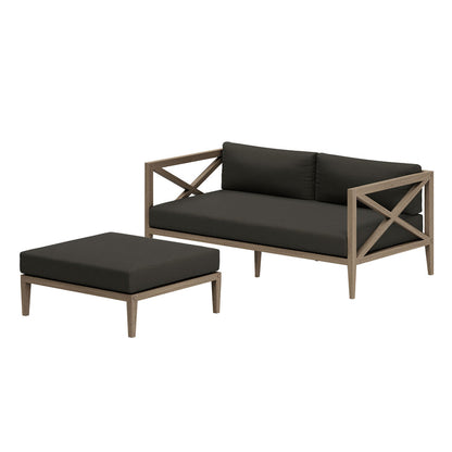 Northlake Outdoor Teak Wood Loveseat and Ottoman Set - Flint Gray