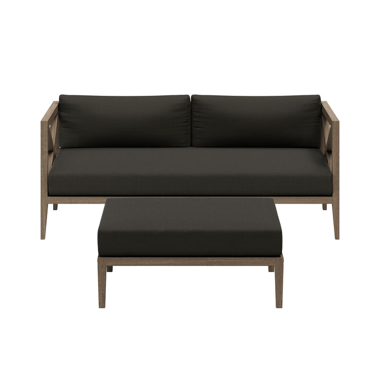 Northlake Outdoor Teak Wood Loveseat and Ottoman Set - Flint Gray