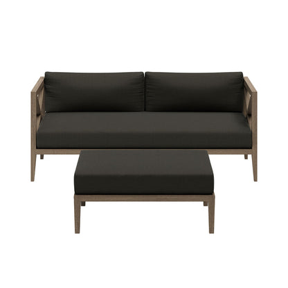 Northlake Outdoor Teak Wood Loveseat and Ottoman Set - Flint Gray