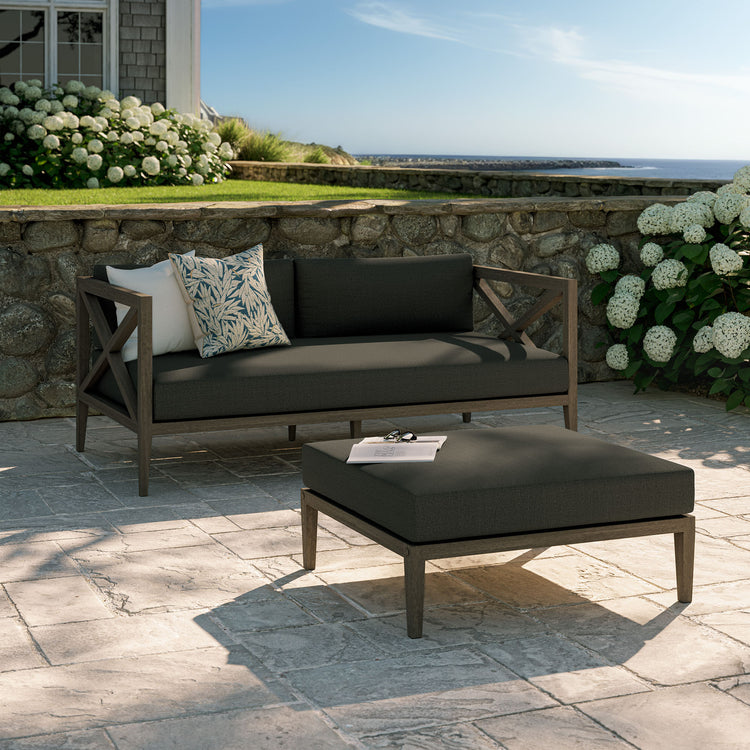 Northlake Outdoor Teak Wood Loveseat and Ottoman Set - Flint Gray