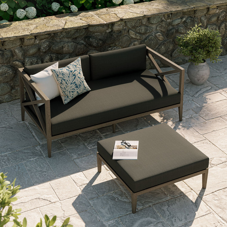Northlake Outdoor Teak Wood Loveseat and Ottoman Set - Flint Gray