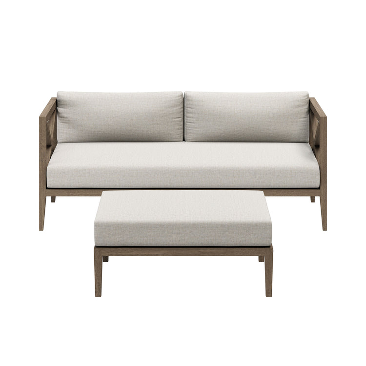 Northlake Outdoor Teak Wood Loveseat and Ottoman Set - Pebble