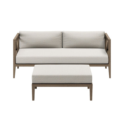 Northlake Outdoor Teak Wood Loveseat and Ottoman Set - Pebble