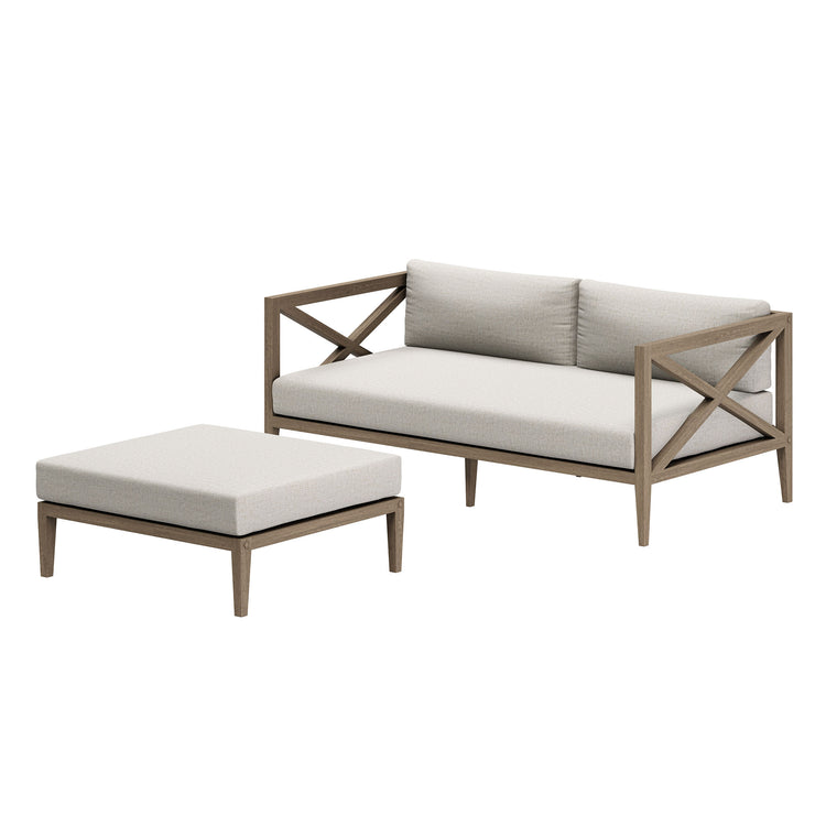 Northlake Outdoor Teak Wood Loveseat and Ottoman Set - Pebble