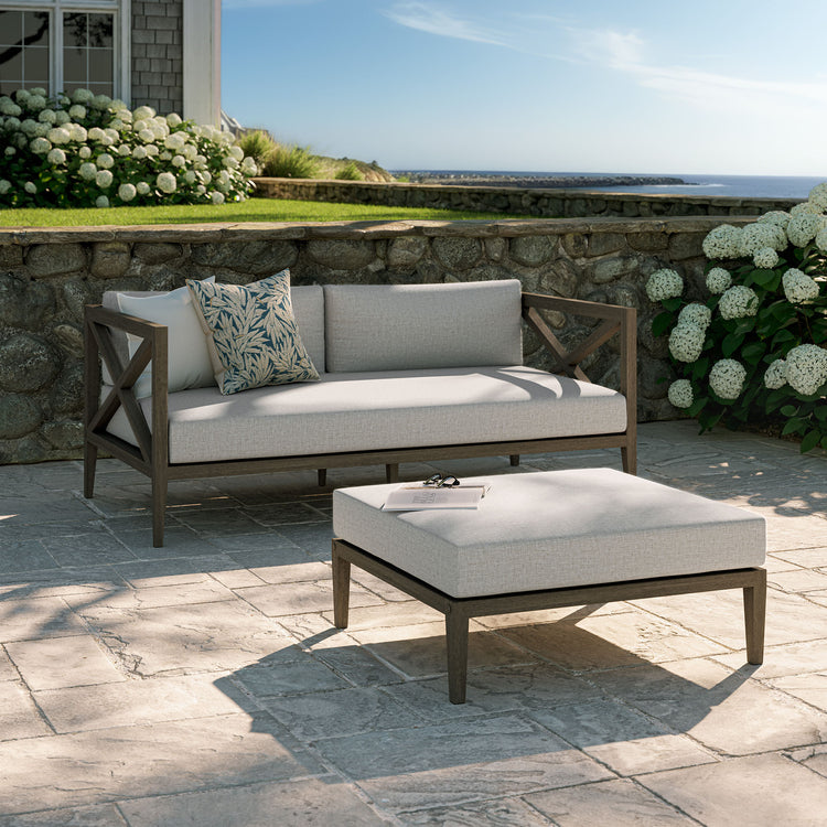 Northlake Outdoor Teak Wood Loveseat and Ottoman Set - Pebble