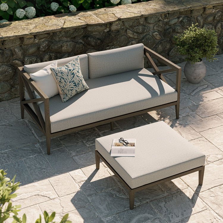 Northlake Outdoor Teak Wood Loveseat and Ottoman Set - Pebble