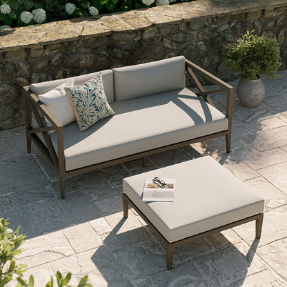 Northlake Outdoor Teak Wood Loveseat and Ottoman Set - Pebble
