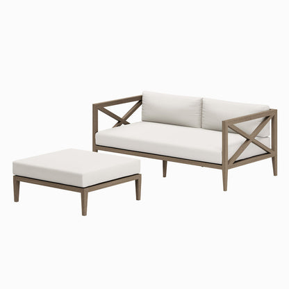 Northlake Outdoor Teak Wood Loveseat and Ottoman Set - Weathered Gray