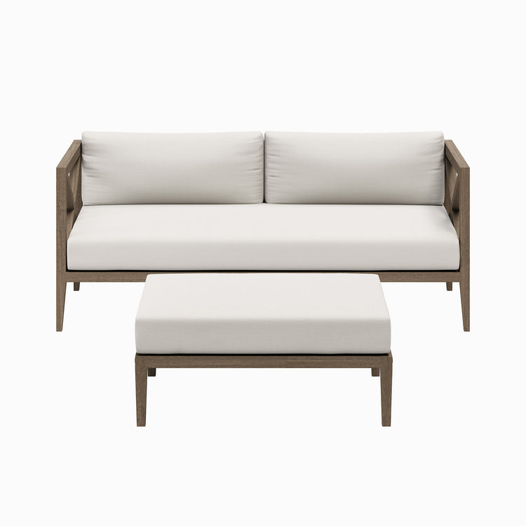 Northlake Outdoor Teak Wood Loveseat and Ottoman Set - Weathered Gray