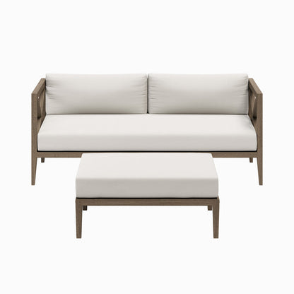 Northlake Outdoor Teak Wood Loveseat and Ottoman Set - Weathered Gray