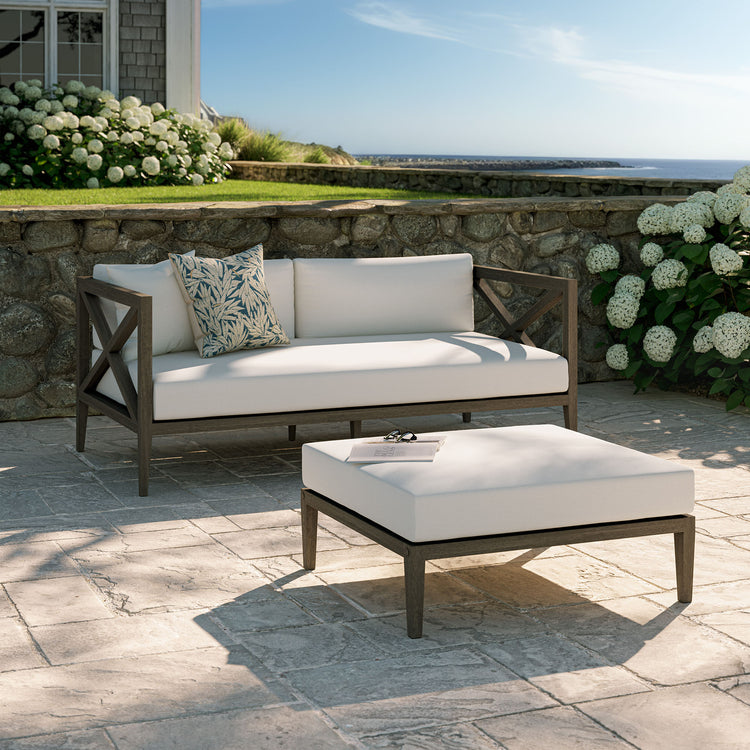 Northlake Outdoor Teak Wood Loveseat and Ottoman Set - Weathered Gray