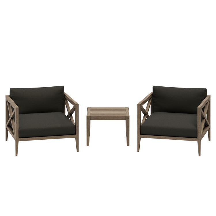 Northlake 3-Piece Outdoor Teak Wood Furniture Set with Armchair and Side Table - Flint Gray