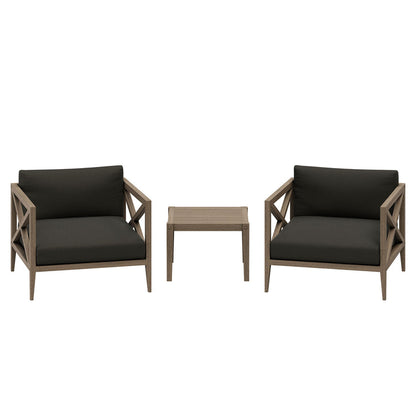 Northlake 3-Piece Outdoor Teak Wood Furniture Set with Armchair and Side Table - Flint Gray