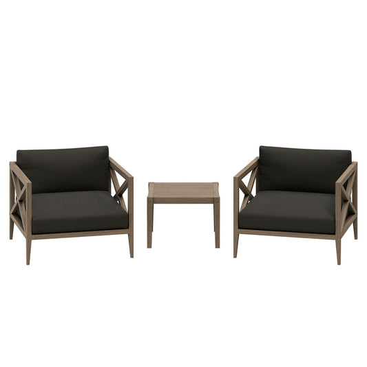 Northlake 3-Piece Outdoor Teak Wood Furniture Set with Armchair and Side Table - Flint Gray