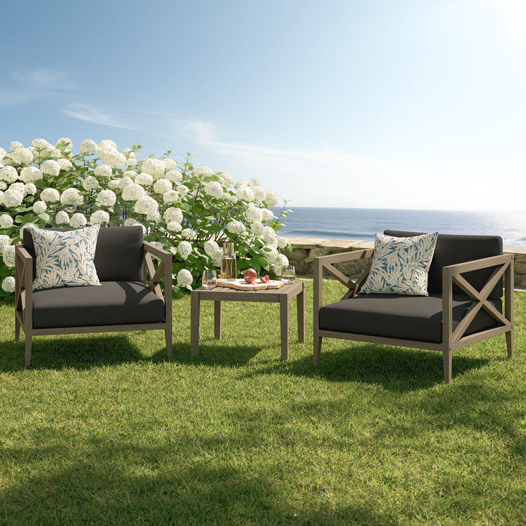 Northlake 3-Piece Outdoor Teak Wood Furniture Set with Armchair and Side Table - Flint Gray