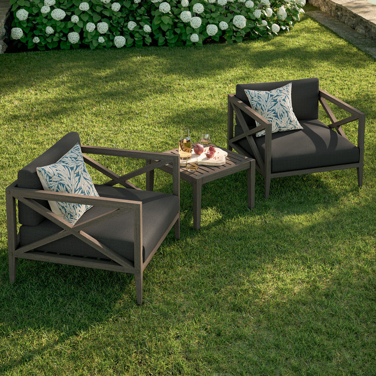 Northlake 3-Piece Outdoor Teak Wood Furniture Set with Armchair and Side Table - Flint Gray