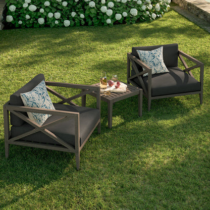Northlake 3-Piece Outdoor Teak Wood Furniture Set with Armchair and Side Table - Flint Gray