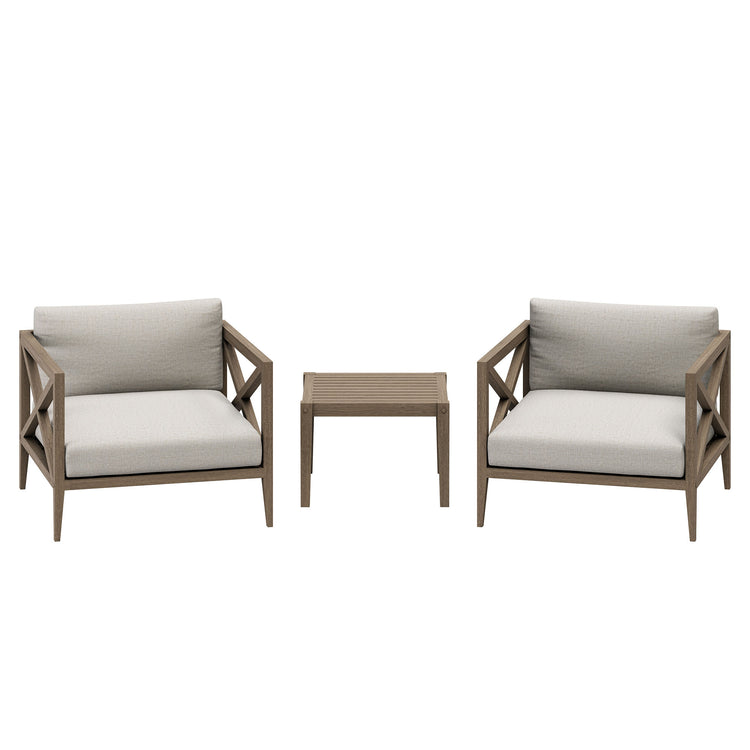 Northlake 3-Piece Outdoor Teak Wood Furniture Set with Armchair and Side Table - Pebble