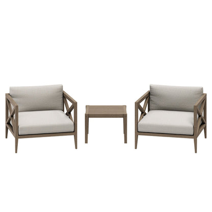 Northlake 3-Piece Outdoor Teak Wood Furniture Set with Armchair and Side Table - Pebble