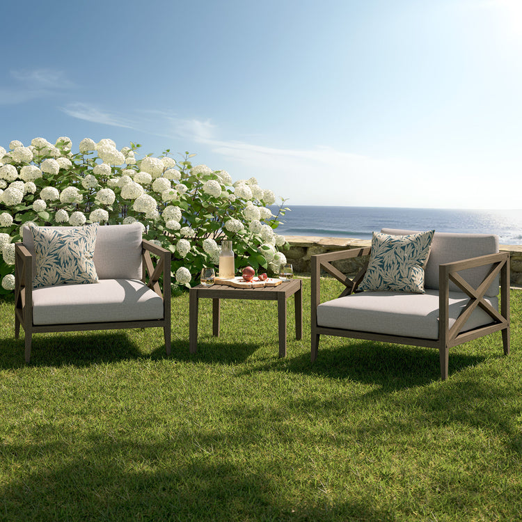 Northlake 3-Piece Outdoor Teak Wood Furniture Set with Armchair and Side Table - Pebble