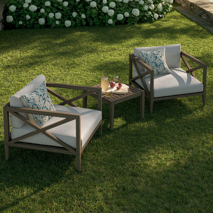 Northlake 3-Piece Outdoor Teak Wood Furniture Set with Armchair and Side Table - Pebble