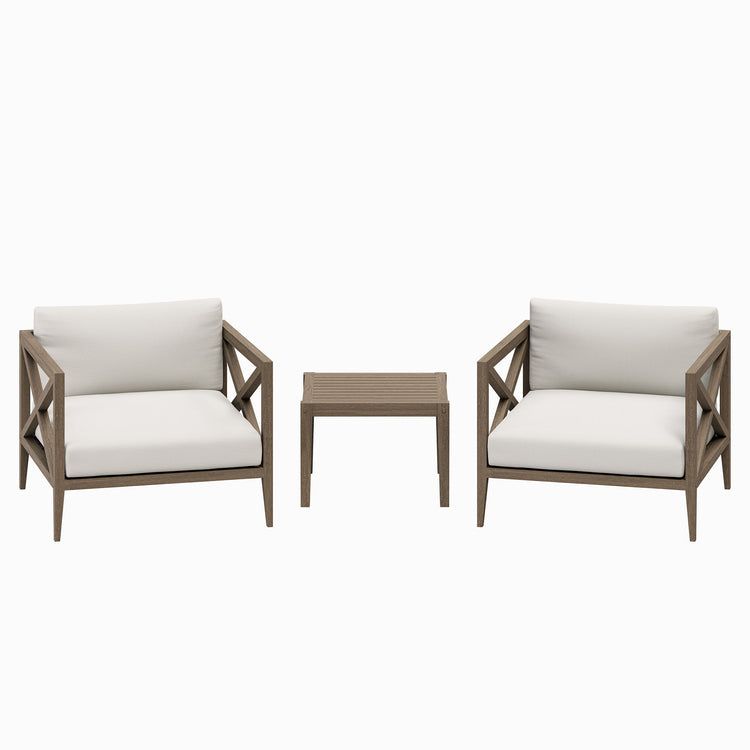 Northlake 3-Piece Outdoor Teak Wood Furniture Set with Armchair and Side Table - Weathered Gray