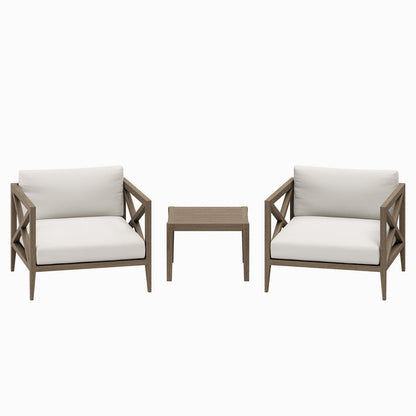 Northlake 3-Piece Outdoor Teak Wood Furniture Set with Armchair and Side Table - Weathered Gray