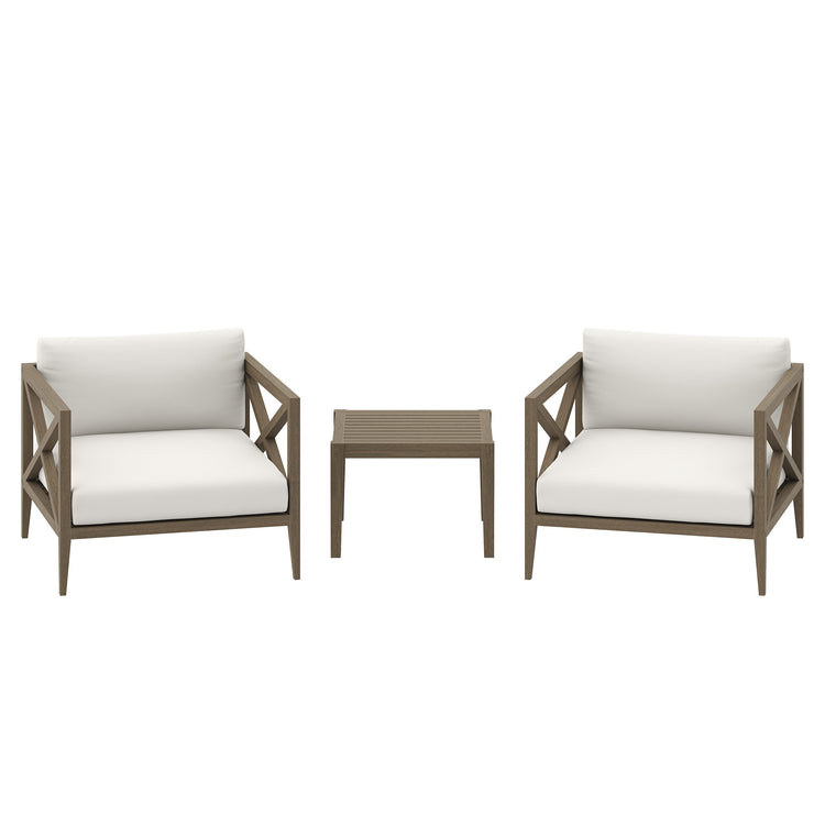 Northlake 3-Piece Outdoor Teak Wood Furniture Set with Armchair and Side Table - Weathered Gray