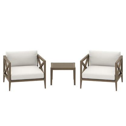 Northlake 3-Piece Outdoor Teak Wood Furniture Set with Armchair and Side Table - Weathered Gray