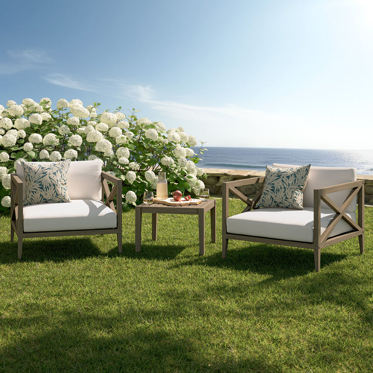 Northlake 3-Piece Outdoor Teak Wood Furniture Set with Armchair and Side Table - Weathered Gray