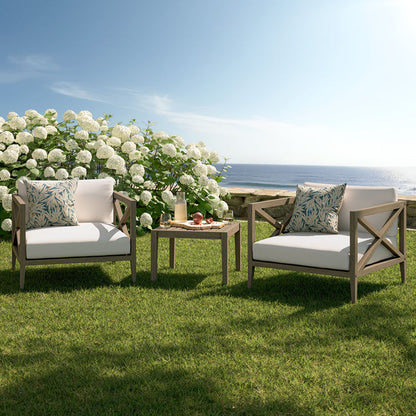 Northlake 3-Piece Outdoor Teak Wood Furniture Set with Armchair and Side Table - Weathered Gray