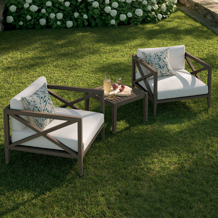 Northlake 3-Piece Outdoor Teak Wood Furniture Set with Armchair and Side Table - Weathered Gray