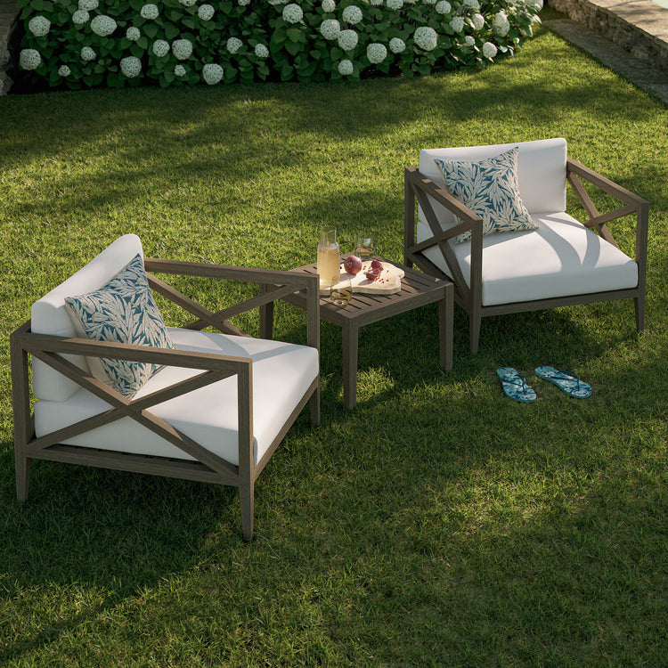 Northlake 3-Piece Outdoor Teak Wood Furniture Set with Armchair and Side Table - Weathered Gray