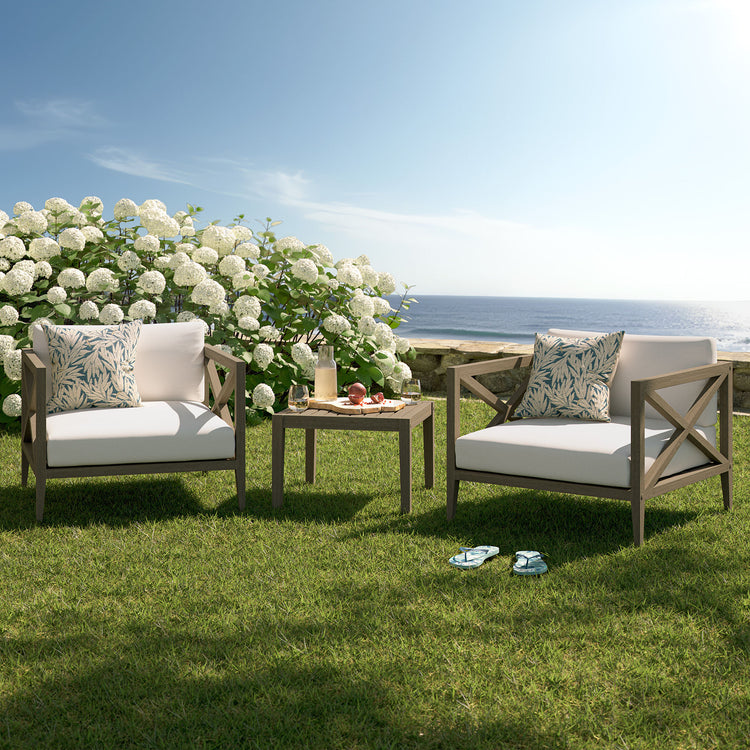 Northlake 3-Piece Outdoor Teak Wood Furniture Set with Armchair and Side Table - Weathered Gray