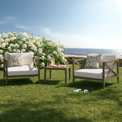 Northlake 3-Piece Outdoor Teak Wood Furniture Set with Armchair and Side Table - Weathered Gray