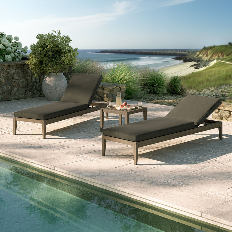 Northlake 3-Piece Outdoor Teak Wood Furniture Set with Chaise Lounges and Side Table - Flint Gray