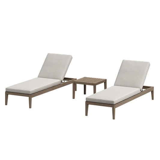 Northlake 3-Piece Outdoor Teak Wood Furniture Set with Chaise Lounges and Side Table - Pebble