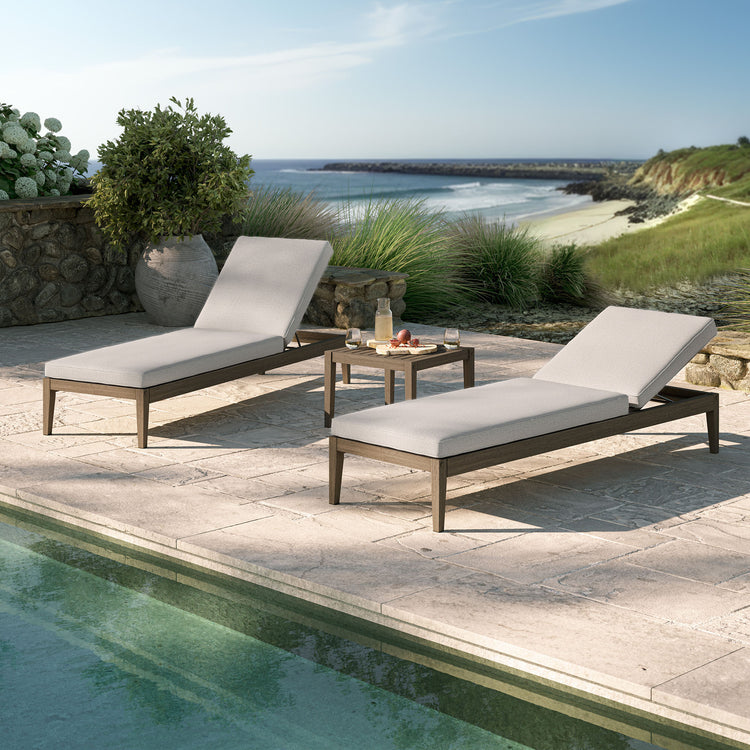 Northlake 3-Piece Outdoor Teak Wood Furniture Set with Chaise Lounges and Side Table - Pebble