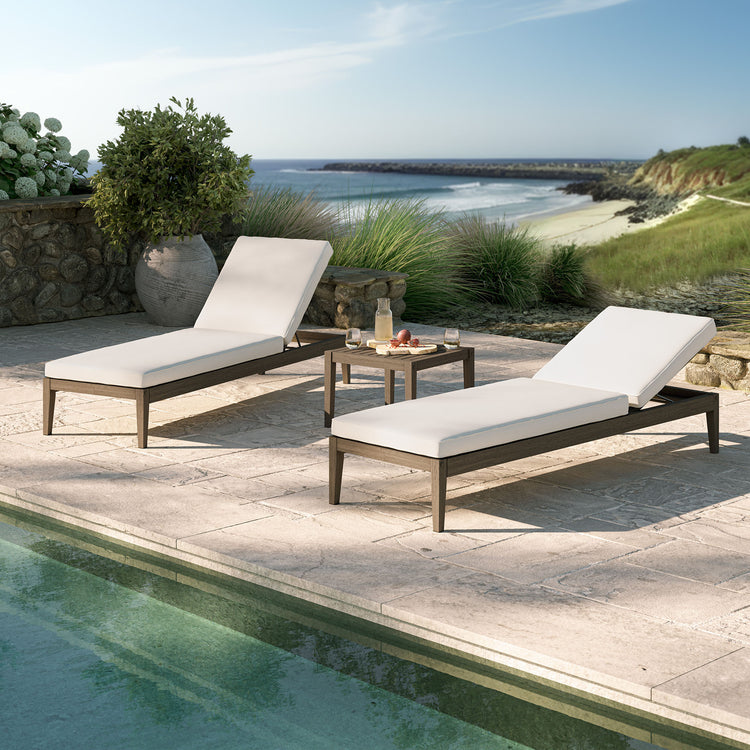 Northlake 3-Piece Outdoor Teak Wood Furniture Set with Chaise Lounges and Side Table - Weathered Gray