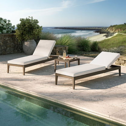 Northlake 3-Piece Outdoor Teak Wood Furniture Set with Chaise Lounges and Side Table - Weathered Gray