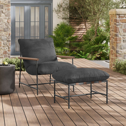 Raya Outdoor Patio Boucle Lounge Chair and Ottoman - Charcoal