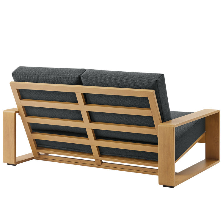 Lirienne Outdoor Patio Aluminum Faux Wood Loveseat - Charcoal Natural