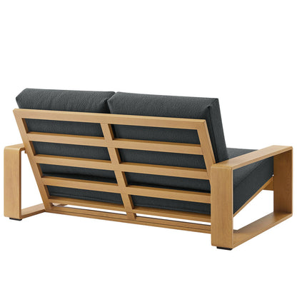 Lirienne Outdoor Patio Aluminum Faux Wood Loveseat - Charcoal Natural