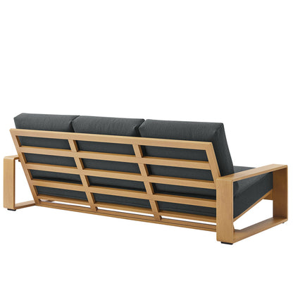 Lirienne Outdoor Patio Aluminum Faux Wood Sofa - Charcoal Natural