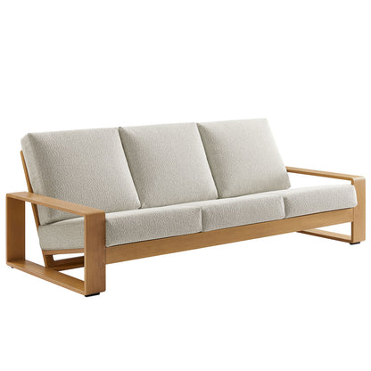 Lirienne Outdoor Patio Aluminum Faux Wood Sofa - Ivory Natural