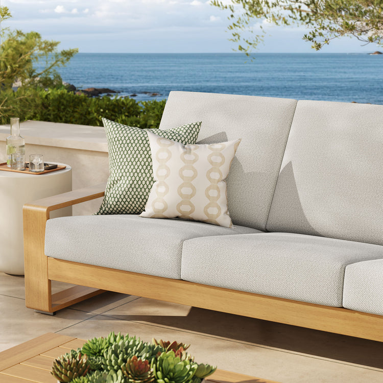 Lirienne Outdoor Patio Aluminum Faux Wood Sofa - Ivory Natural