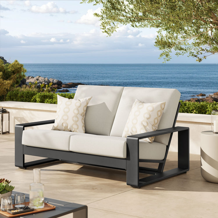 Lirienne Outdoor Patio Aluminum Loveseat - Cream Gray