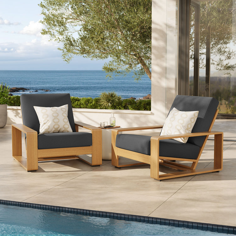 Lirienne Outdoor Patio Aluminum Faux Wood Armchairs Set of 2 - Charcoal Natural